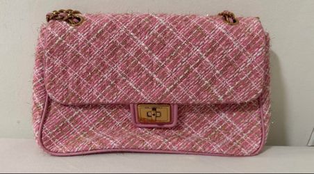 Karl Lagerfeld Pink Tweed Flap Shoulder Bag
