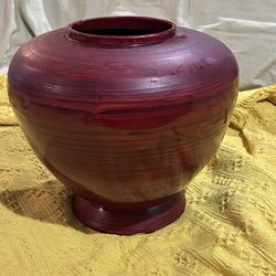13”x10” Red Wooden Vase Pot
