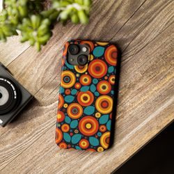 Colorful Concentric Circles & Leaf Pattern Slim Phone Case - Vibrant Durable Protection Cover for iPhone 15  with Camera Cutouts