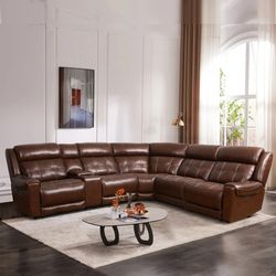 Concord Leather Power Reclining Sectional Sofa with Power Headrests - 6-Piece