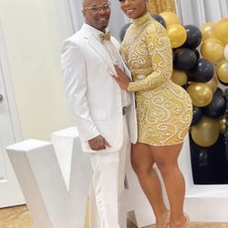 Beautiful Super Sexy Angel Brinks Mini “High Society” Gold Dress