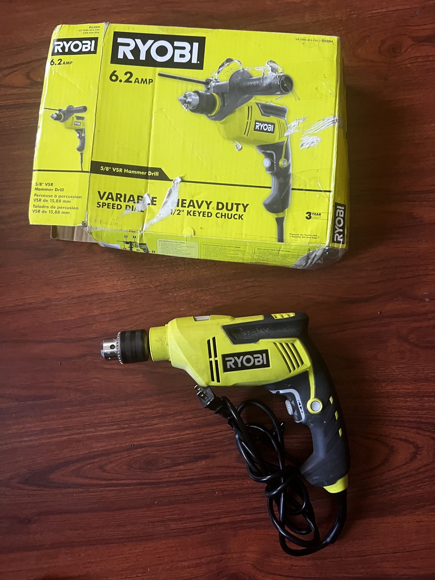 RYOBI VARIABLE SPEED HAMMER DRILL 6.2 Amp Corded 5/8 in. Variable Speed Hammer Drill