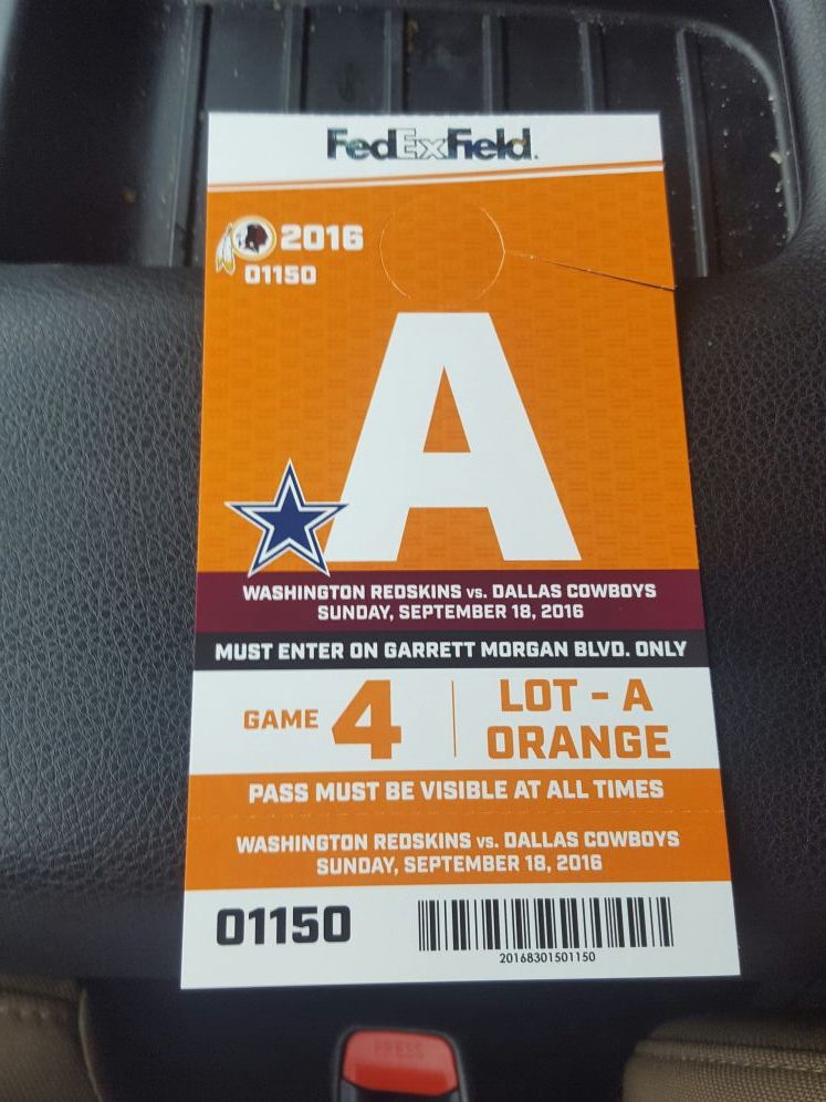 Parking Pass for Redskins Cowboys Tickets