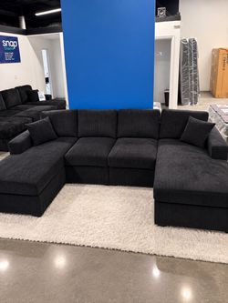 ποΈ New Black Corduroy U-Shape Sectional Sofa Couch $10 Down