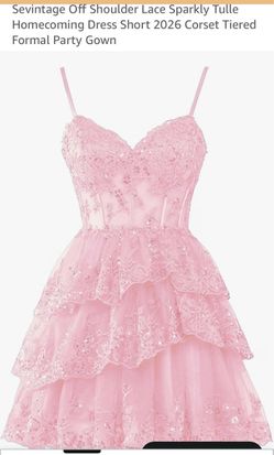 Sevintage Off Shoulder Lace Sparkly Tulle Homecoming Dress Short 2026 Corset Tiered Formal Party Gown