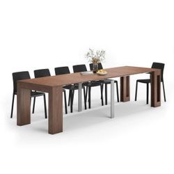 Easy, Extendable Console Table with extension leaves holder, 17.7(120.1)x35.4 in, Walnut