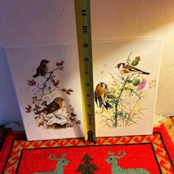 CUADRO ANTIGUO DE PORCELANA DISEÑO PAJAROS 