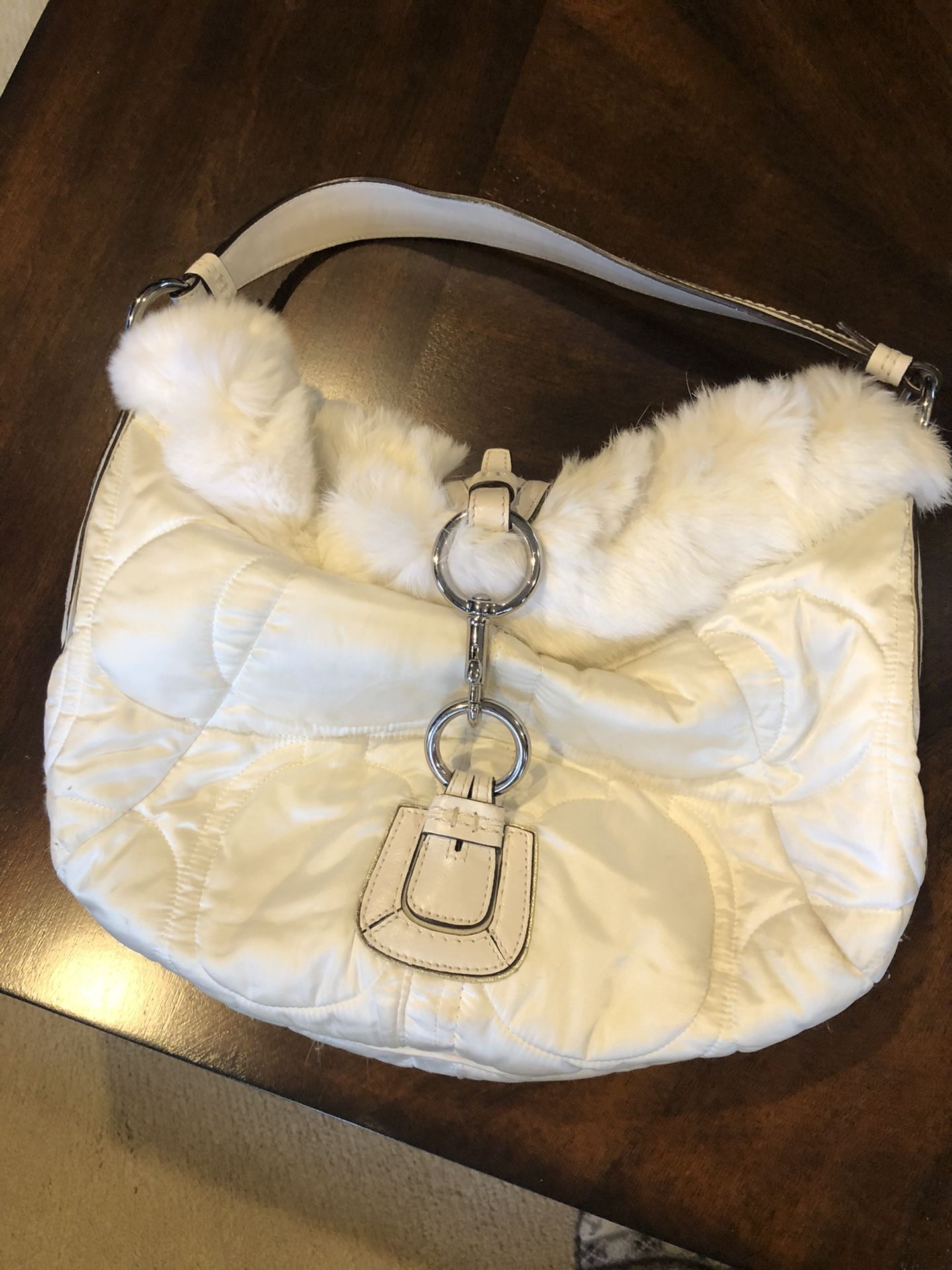 Coach-Quilted-Rabbit-Fur Hobo-Bag-Ski-Satchel-Purse-3587