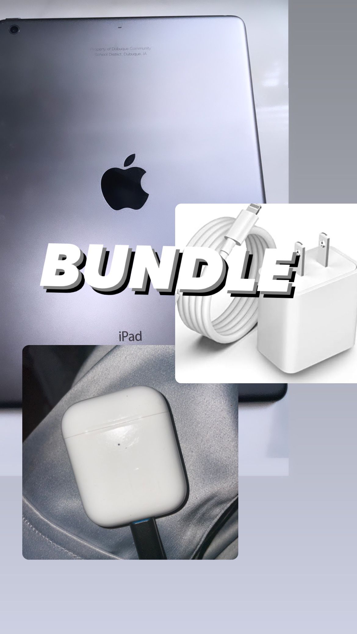 ipad air, airpod case, and charger BUNDLE 