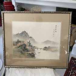 Pair Of Vintage Hand Painted Silk Japanese Prints