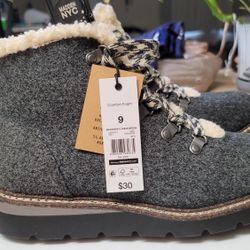 Madden NYC Women's SIZE 9 Gray Flannel Hiker Wedge Sherpa Lace Up Boots Shoes *New*