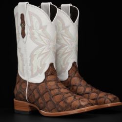 AUTHENTIC Brown Pirarucu - Square Toe Boots