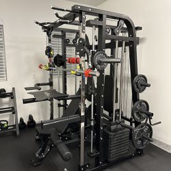 Smith Machine 300 | Adjustable Bench | 245lb Cast Iron Olympic Weights | 7ft Olympic Bar | Fitness | Gym Equipment | FREE DELIVERY 🚚 