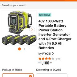 Ryobi  40V 1800-Watt Portable Battery Power Station