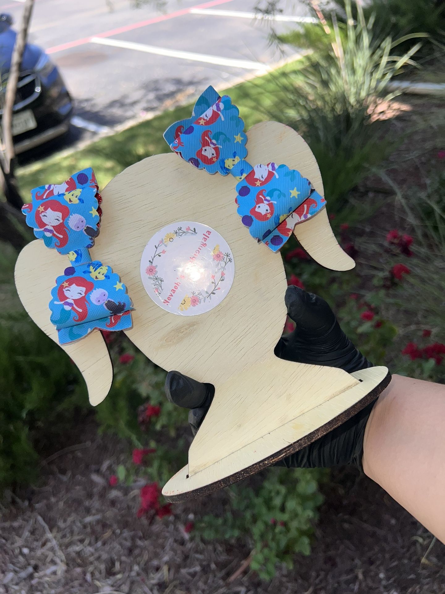 Ariel, The Little Mermaid Hair Bows In The Color Blue With The Little Red