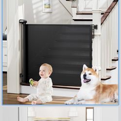 probebi Retractable Baby, Child & Dog Gates for Stairs, Extends to 54" Wide 34" Tall, Use for Outdoor, Indoor, Hallways, Doorways, Deck, Porch, Black