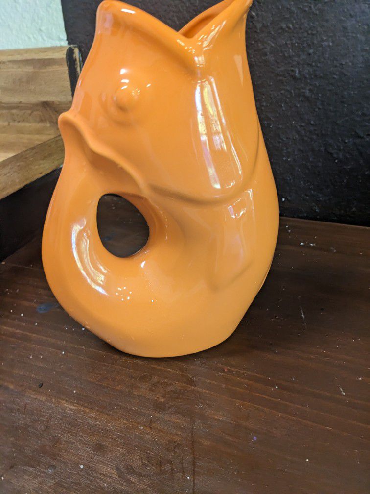 Fish Gurgle Pot. 10" Tall. When You Pour From It, It Makes A Gurgle Sound. Fun! Perfect Shape Never Even Used. 
