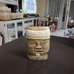 Mesoamerican Hand Carved Marble Stone, Polished Portraying A Deity Figure 6.25" X 4.25" SEE DESCRIPTION 