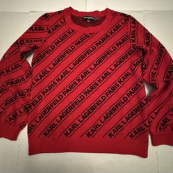 Pre Owned Excellent  Karl Lagerfeld Paris  Knit Rayon Sweater  Diagonal KLP  Red Black  Women  Size XS