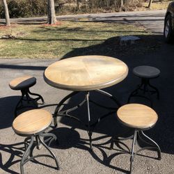 Wood Table 4 Stool Chairs