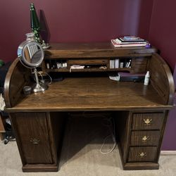 Sturdy Antique Wooden Roll-Top Desk