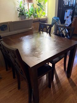 Dark Wood Square Dining Table with 4 Chairs