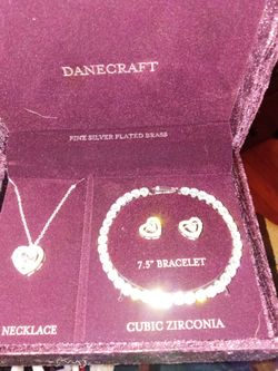 Danecraft Silver Plated CZ Heart Jewelry Set