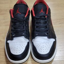 Nike Air Jordan 1 Low Black/Fire Red-White Toe 553558-063 Men's Size 10.5