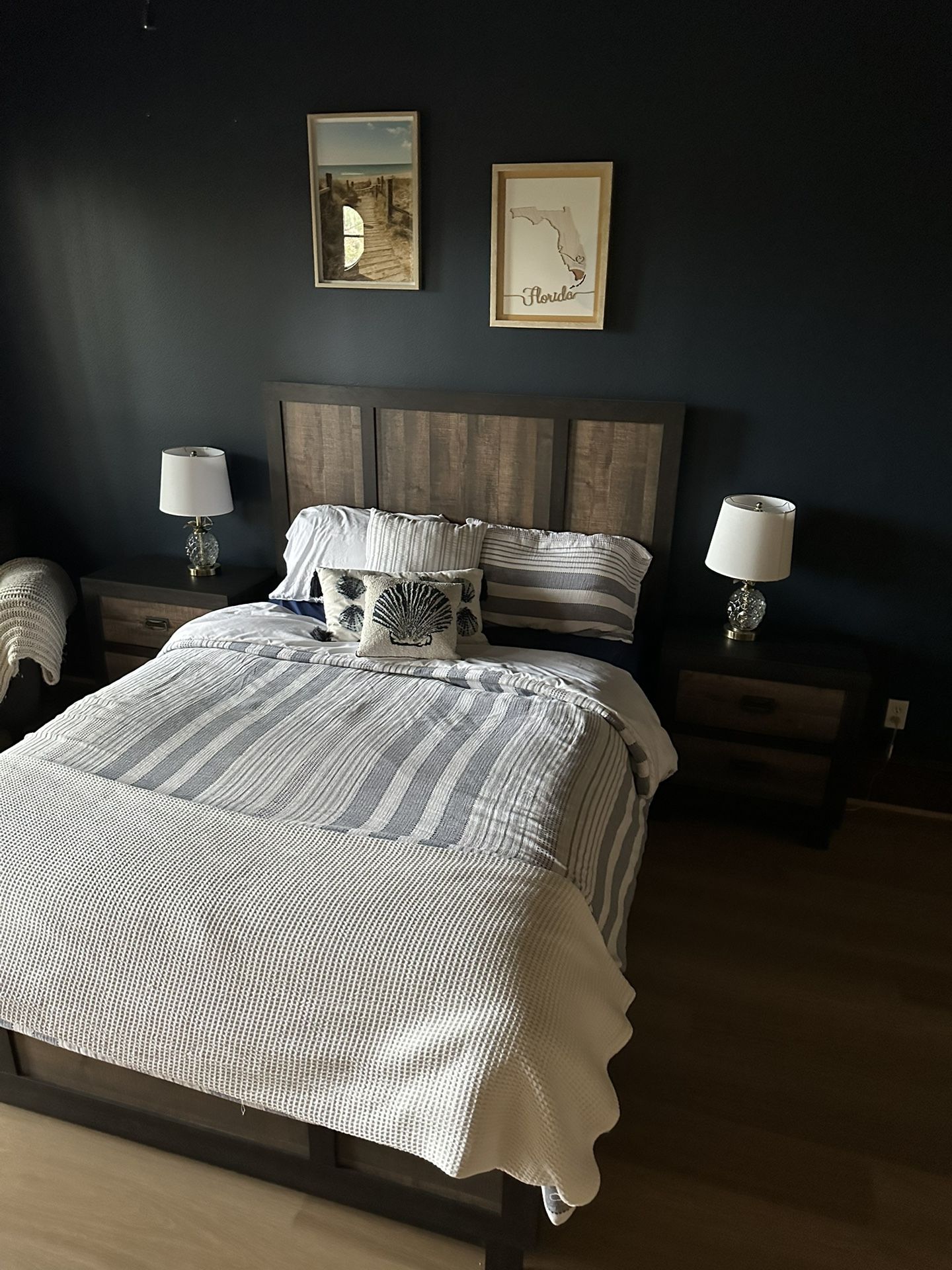 Queen Bed Set : Includes 2 Night Stands, Tall Dresser, Bed Frame, Mattress & Box Spring