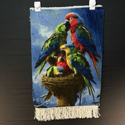 Persian Pictorial Rug Bird Hand Knotted 24”x16” 60X40cm 304KPSI w/Rug Hangers