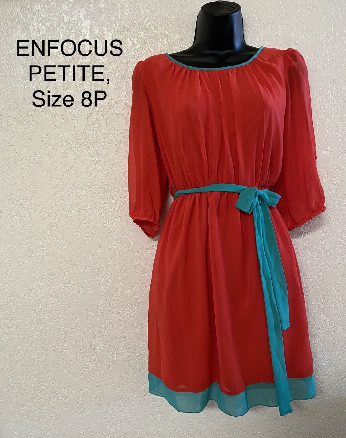 ENFOCUS PETITE, Orange Chiffon Dress, Size 8P