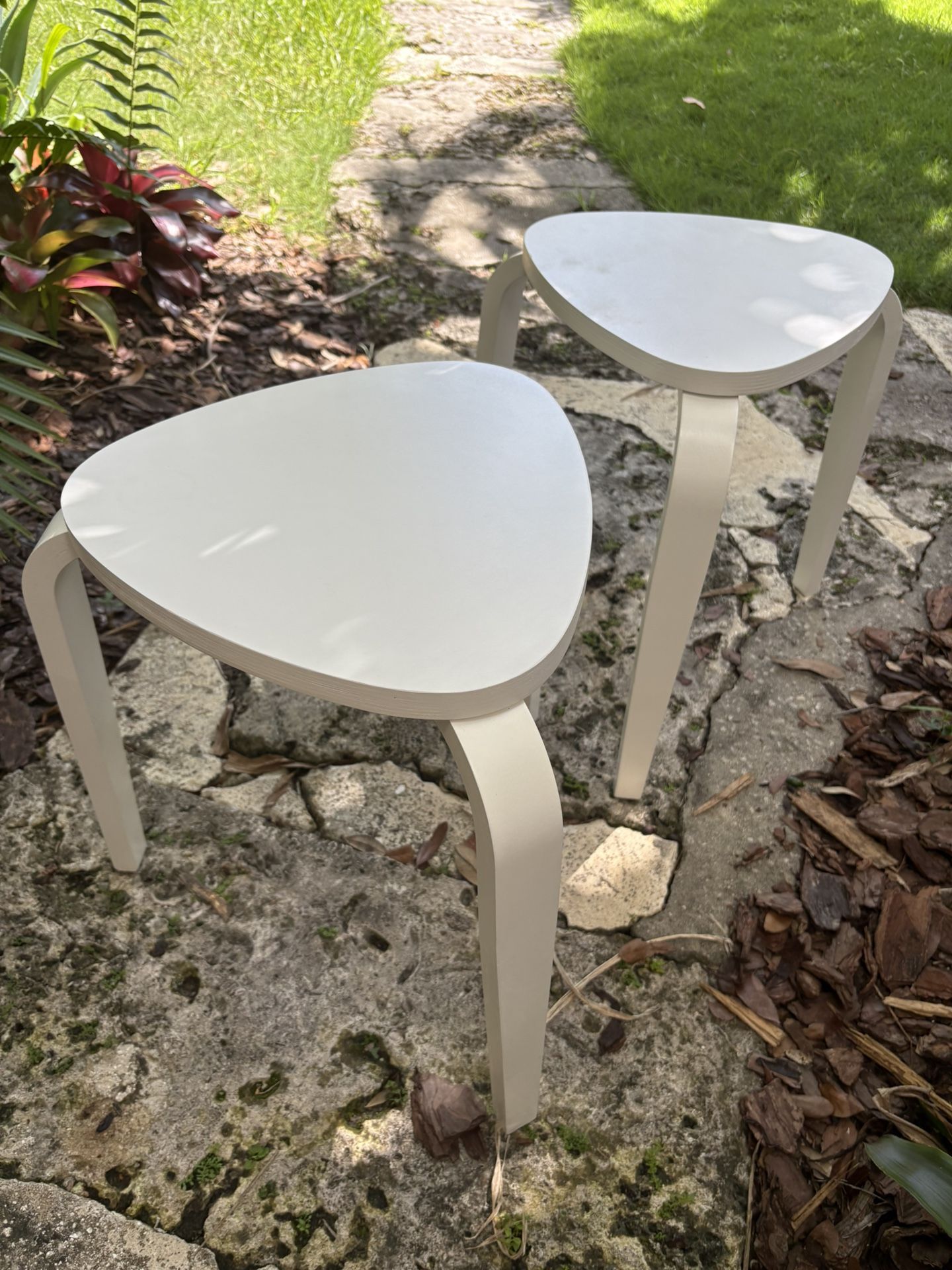 Set Of 2 Two White Stools