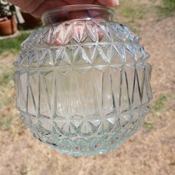 VINTAGE DIAMOND POINT CLEAR GLASS GLOBE LIGHT SHADE FIXTURE
