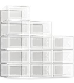 X-Large Shoe Storage Box Fit Size 11, Clear Plastic Stackable Shoe Organizer for Closet, Space Saving Foldable Shoe Rack Sneaker Container Bin Holder,