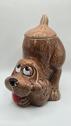 Vintage McCoy Pottery Thinking Dog Puppy Cookie Jar - #0272