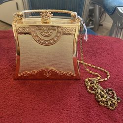 Beautiful Edition Whimsicle & Adorable Gold Multi Color Crystal Victorian Trunk Style Hand Bag