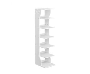VASAGLE 7-Tier Vertical Shoe Rack, Narrow Shoe Storage Organizer with Hooks