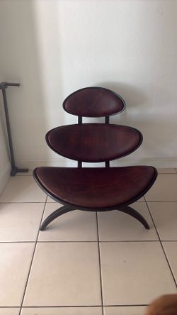 Unique Modern Sculptural Tri-Level Leather Lounge Chair - Dark Brown