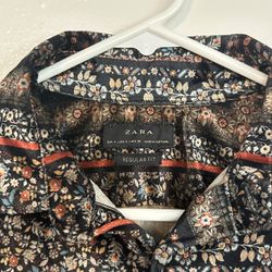 ZARA mens velvet design black dress button up shirt regular fit size small