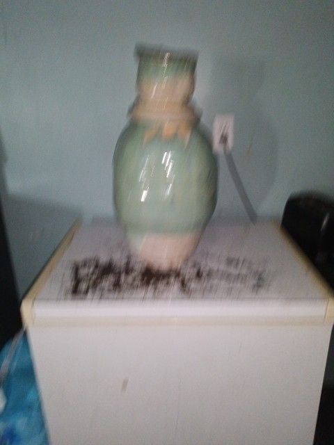 Clay Vase Green And Tan