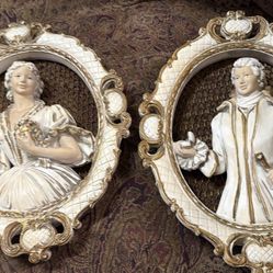 Mid-Century Victorian Wall Decor Man Proposing Woman with flowers
