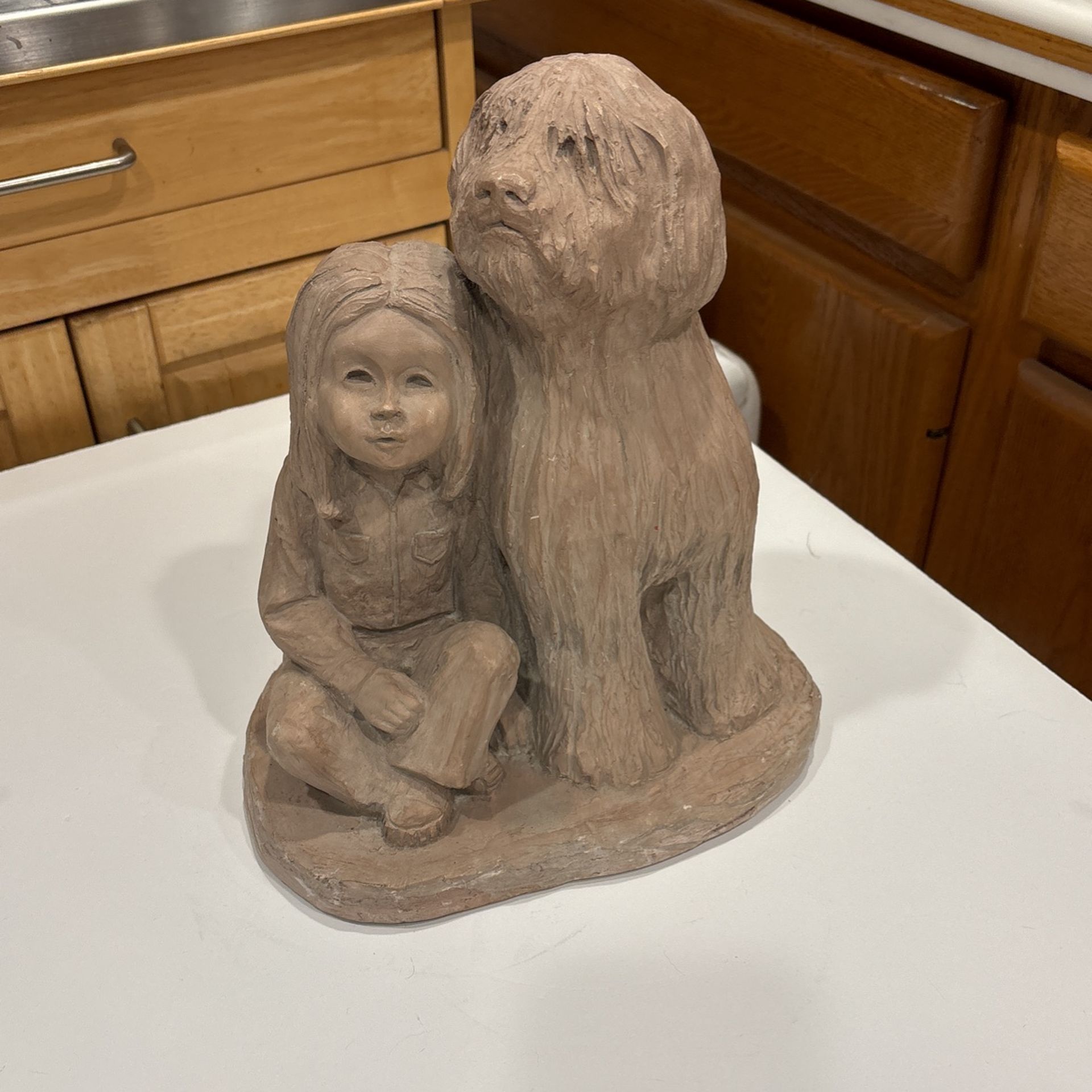 Vintage 1990 Sheepdog and Girl Statue By Austin Productions
