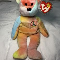 🔥 Vintage Ty Beanie Baby PEACE BEAR – 1996 PVC Pellets, Rare Errors, Excellent!