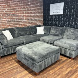 Delivery Available dark gray modular 6pc sectional sofa couch w ottoman
