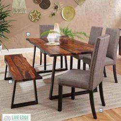 Brand New 6 PC Grey Sheesham/Black Dining Set