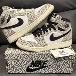 Air Jordan 1 High OG White Cement GS Elephant Print Chicago 4.5Y Grade School 4.5 Retro 11 Legend Blue Travis Scott Low Off-White Retro 3 Black Cement