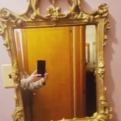 MCM Beveled Mirror Gold Scroll Wall  Hollywood Regency Rococo Style 
