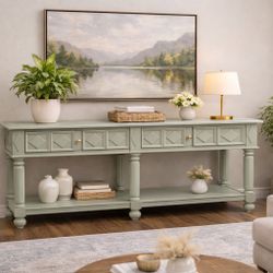 Sage Green Solid Wood Console Table / Buffet / TV Stand