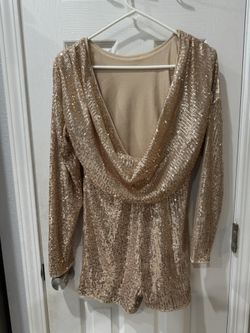 Rose Gold Sequin Draped-Back Romper