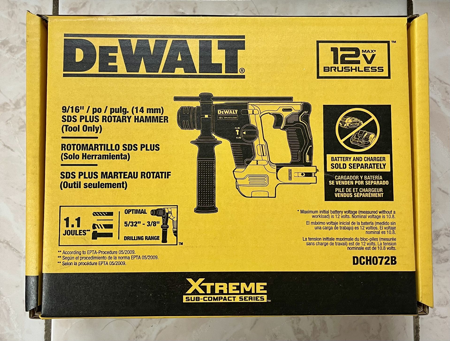 DeWALT DCH072B 12V Brushless Cordless 9/16-in SDS PLUS Rotary Hammer (Tool-Only)